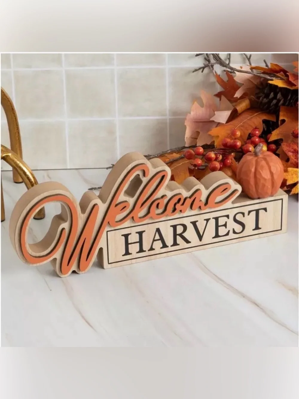 Hobby Lobby Welcome Harvest Sign in Orange and Cream